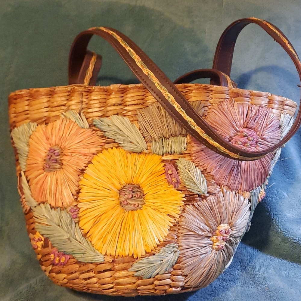 Handmade Shoulder Bag features raffia, straw, etc